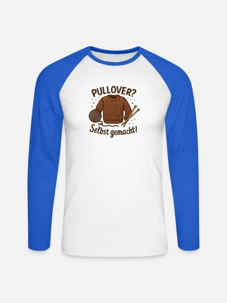Pullover selbst gemacht Geschenk für Strickfans - Unisex Baseballshirt langarm - Weiß/Royalblau