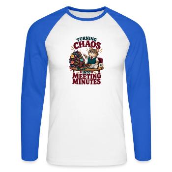 Turning Chaos Into Meeting Minutes Im Büro - Unisex Baseballshirt langarm - Weiß/Royalblau - Vorne - Nik (191cm)