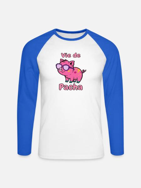 Leben von Pacha Pig Glam - Unisex Baseballshirt langarm - Weiß/Royalblau