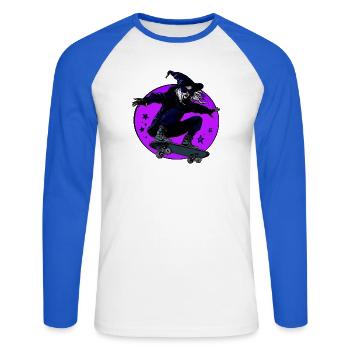 Hexen Skaterin Halloween - Unisex Baseballshirt langarm - Weiß/Royalblau - Vorne - Nik (191cm)