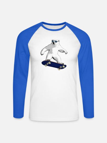 Skateboarder Eisbär - Unisex Baseballshirt langarm - Weiß/Royalblau
