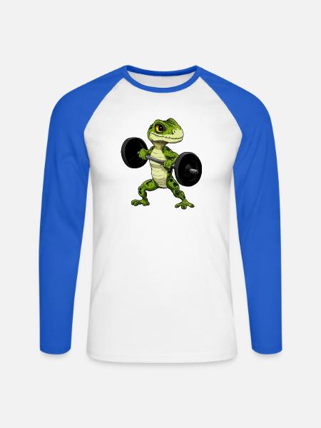 Eidechsen Fitness / Trainer Eidechse - Unisex Baseballshirt langarm - Weiß/Royalblau
