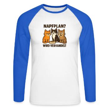 Geschenk für Mehrkatzenhaushalte mit Humor - Unisex Baseballshirt langarm - Weiß/Royalblau - Vorne - Nik (191cm)