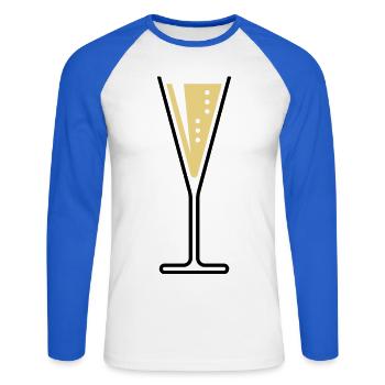 Sektglas (Sekt / Trichter / Offen / 2C) - Unisex Baseballshirt langarm - Weiß/Royalblau - Vorne - Nik (191cm)