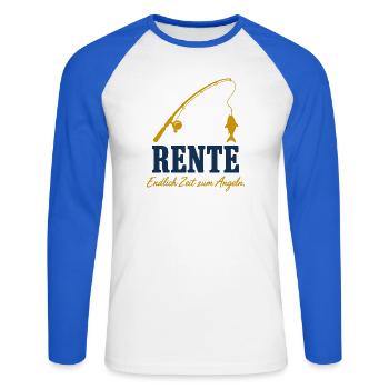 Rente Angeln – Lustiges Rentengeschenk - Unisex Baseballshirt langarm - Weiß/Royalblau - Vorne - Nik (191cm)