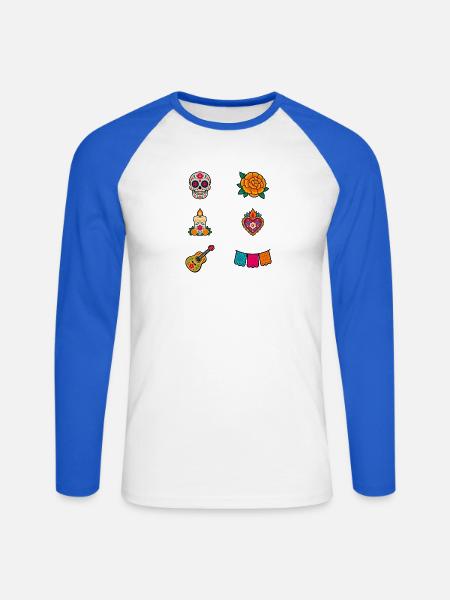Ikonen des Día de los Muertos - Unisex Baseballshirt langarm - Weiß/Royalblau