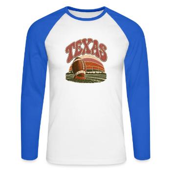 Texas Football Retro-Logo - Unisex Baseballshirt langarm - Weiß/Royalblau - Vorne - Nik (191cm)