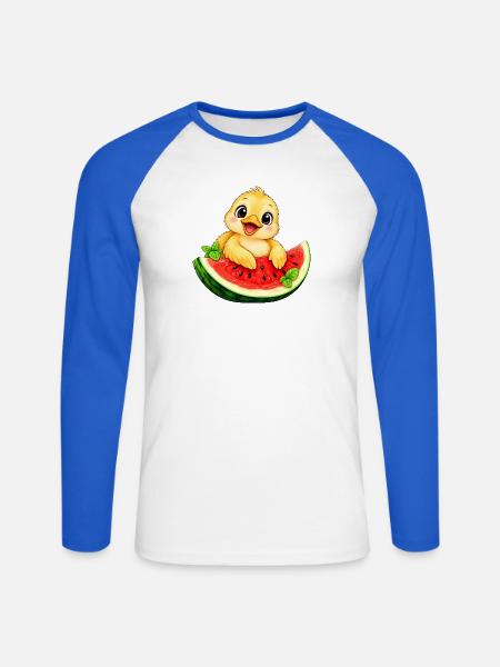 Süßes Küken Cartoon Sommer Melone - Unisex Baseballshirt langarm - Weiß/Royalblau