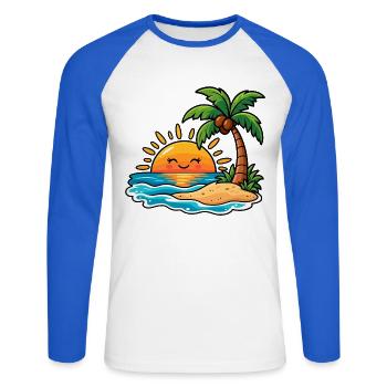 Tropischer Sonnenuntergang mit Palme - Unisex Baseballshirt langarm - Weiß/Royalblau - Vorne - Nik (191cm)