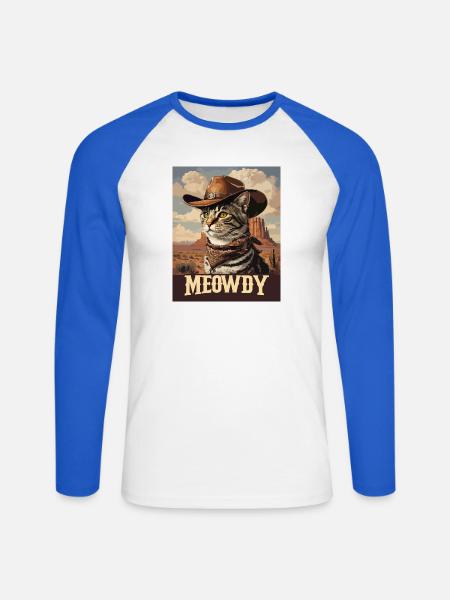 Western- und Wüsten-Meowdy Cowboy-Katze - Unisex Baseballshirt langarm - Weiß/Royalblau
