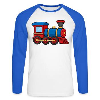 Kleine bunte Lokomotive – Comic Zug - Unisex Baseballshirt langarm - Weiß/Royalblau - Vorne - Nik (191cm)