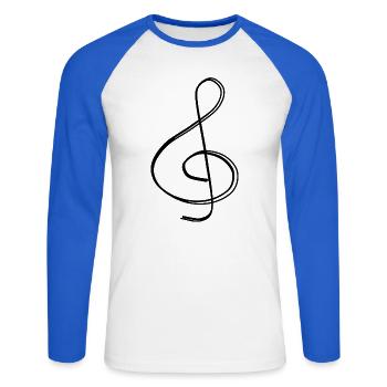 Violinschlüssel handgezeichnet - Unisex Baseballshirt langarm - Weiß/Royalblau - Vorne - Nik (191cm)