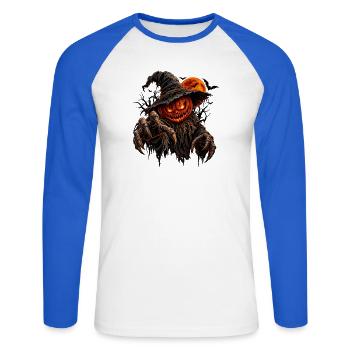 Grusel-Kürbisgeist im Finsterwald - Unisex Baseballshirt langarm - Weiß/Royalblau - Vorne - Nik (191cm)