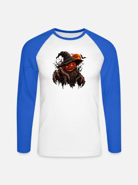 Grusel-Kürbisgeist im Finsterwald - Unisex Baseballshirt langarm - Weiß/Royalblau