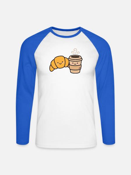 Kawaii Croissant Kaffee-Duo - Unisex Baseballshirt langarm - Weiß/Royalblau