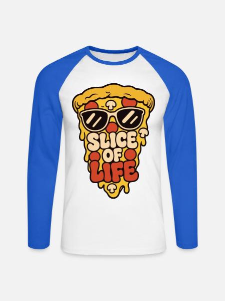 Pizza mit Sonnenbrille – Slice of Life - Unisex Baseballshirt langarm - Weiß/Royalblau