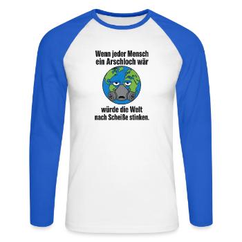 Maskierter Klimawandel - Humor - Unisex Baseballshirt langarm - Weiß/Royalblau - Vorne - Nik (191cm)