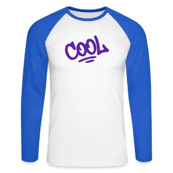 Coole Grafiti Purple Urban Lettering - Unisex Baseballshirt langarm - Weiß/Royalblau - Vorne - Nik (191cm)