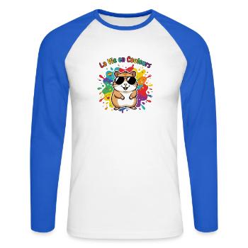 Leben in Regenbogenhamsterfarben - Unisex Baseballshirt langarm - Weiß/Royalblau - Vorne - Nik (191cm)
