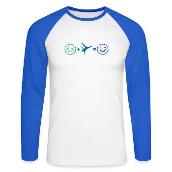Geschenkidee für den Hip-Hop-Tänzer mit Breakdance - Unisex Baseballshirt langarm - Weiß/Royalblau - Vorne - Nik (191cm)