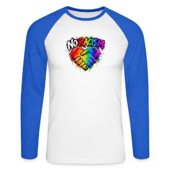NoRassismus Regenbogen Herz-Hand - Unisex Baseballshirt langarm - Weiß/Royalblau - Vorne - Nik (191cm)