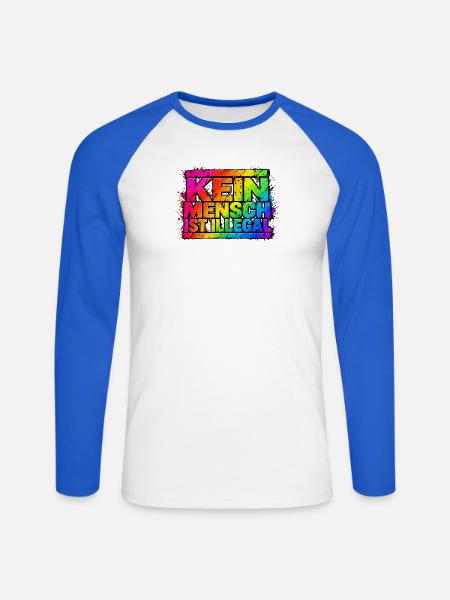 Kein Mensch Ist Illegal Regenbogen - Unisex Baseballshirt langarm - Weiß/Royalblau