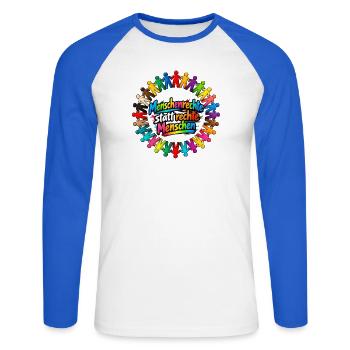 Menschenrechte statt rechte Menschen - Unisex Baseballshirt langarm - Weiß/Royalblau - Vorne - Nik (191cm)