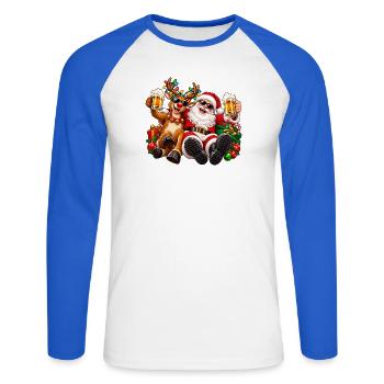Santa und Rentier Festliche Feier - Unisex Baseballshirt langarm - Weiß/Royalblau - Vorne - Nik (191cm)