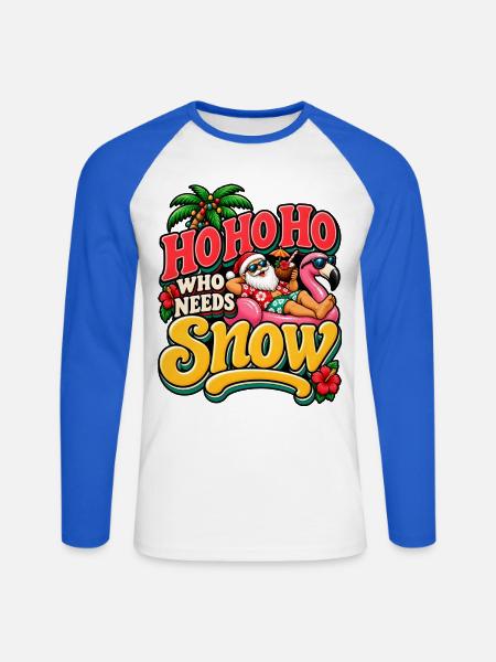 Tropisches Weihnachten mit Santa Flamingo - Unisex Baseballshirt langarm - Weiß/Royalblau