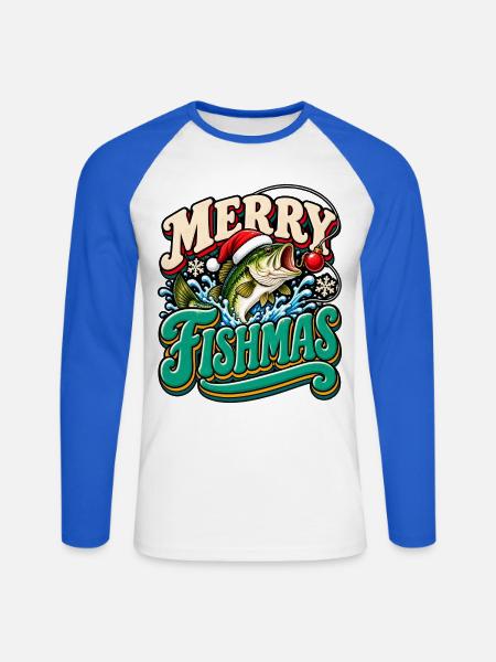 Merry Fishmas: Festlicher Weihnachtsfisch - Unisex Baseballshirt langarm - Weiß/Royalblau