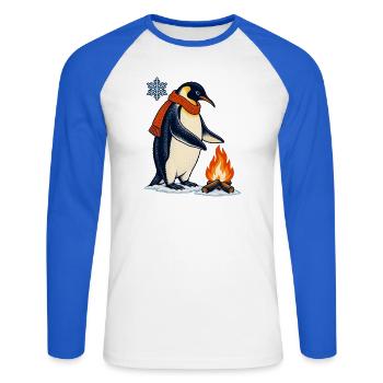 Pinguin mit Schal am Lagerfeuer - Unisex Baseballshirt langarm - Weiß/Royalblau - Vorne - Nik (191cm)
