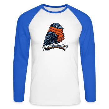Krähe mit orangefarbenem Schal - Unisex Baseballshirt langarm - Weiß/Royalblau - Vorne - Nik (191cm)