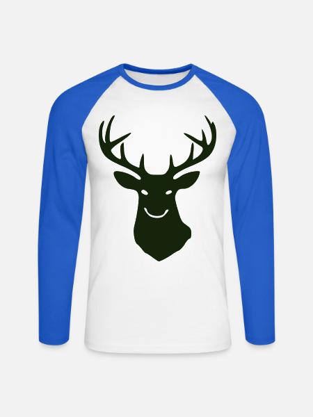 Waldhirsch Silhouette - Unisex Baseballshirt langarm - Weiß/Royalblau
