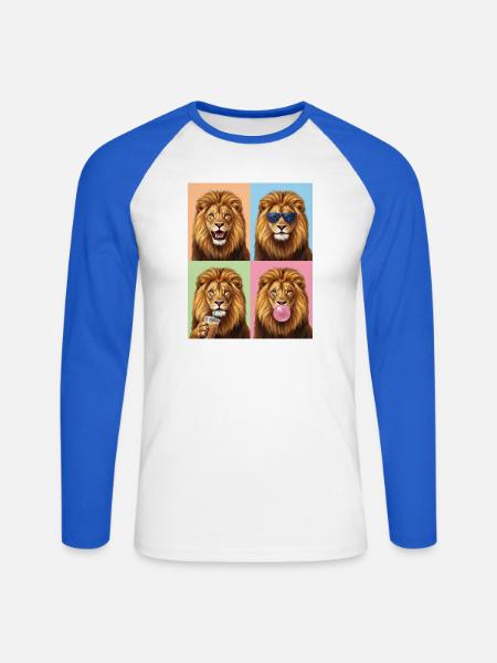 Löwen Löwe - Unisex Baseballshirt langarm - Weiß/Royalblau