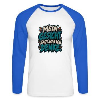Mein Gesicht sagt, was ich denke - Unisex Baseballshirt langarm - Weiß/Royalblau - Vorne - Nik (191cm)