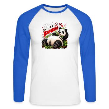 Eat Sleep Bamboo Panda - Unisex Baseballshirt langarm - Weiß/Royalblau - Vorne - Nik (191cm)