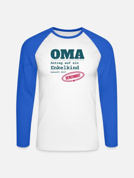 Oma 2027 – Antrag auf Enkelkind genehmigt - Unisex Baseballshirt langarm - Weiß/Royalblau