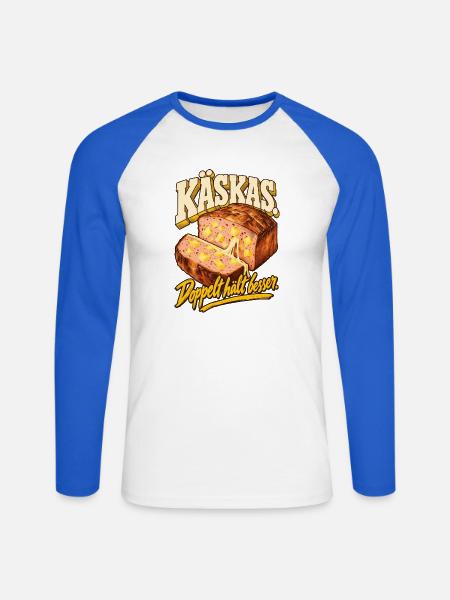 Käskas Doppelt hält besser - Unisex Baseballshirt langarm - Weiß/Royalblau