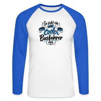 So sieht ein echt cooler Busfahrer aus - Unisex Baseballshirt langarm - Weiß/Royalblau - Vorne - Nik (191cm)