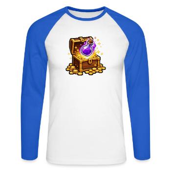 Schatztruhe Pixel Art Trank Zaubertrank T-Shirt - Unisex Baseballshirt langarm - Weiß/Royalblau - Vorne - Nik (191cm)