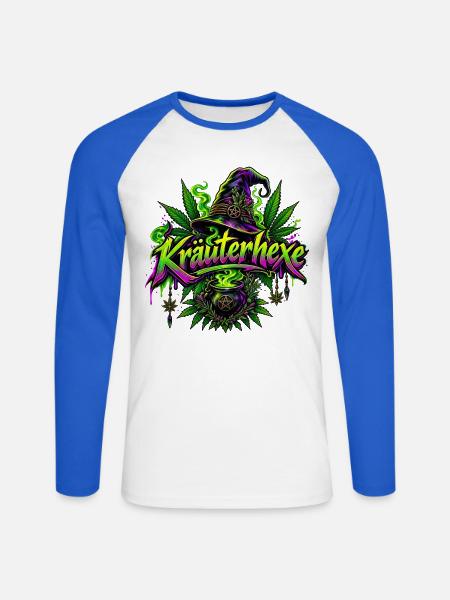 Kräuterhexe mit Hanfblatt und Hexenhut - Unisex Baseballshirt langarm - Weiß/Royalblau