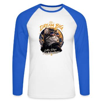 Traum-Großkatze: Kleine Schritte - Unisex Baseballshirt langarm - Weiß/Royalblau - Vorne - Nik (191cm)
