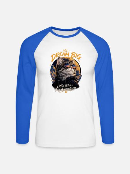 Traum-Großkatze: Kleine Schritte - Unisex Baseballshirt langarm - Weiß/Royalblau