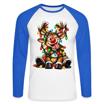Tanzendes Rentier mit Lichterketten - Unisex Baseballshirt langarm - Weiß/Royalblau - Vorne - Nik (191cm)