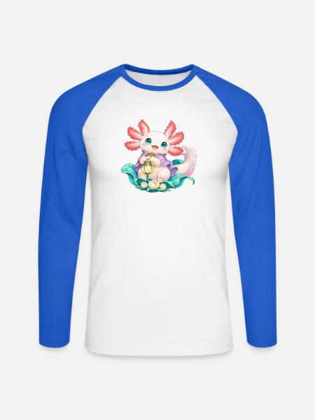 Süßer Axolotl mit Laterne | Noventra - Unisex Baseballshirt langarm - Weiß/Royalblau