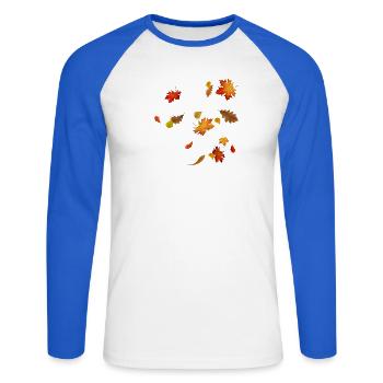 Herbstblätter - Bunt wirbelndes Laub - Unisex Baseballshirt langarm - Weiß/Royalblau - Vorne - Nik (191cm)