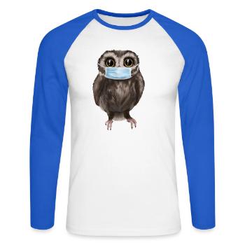 Eule mit Maske - Süße Eule mit Mundschutz - Unisex Baseballshirt langarm - Weiß/Royalblau - Vorne - Nik (191cm)