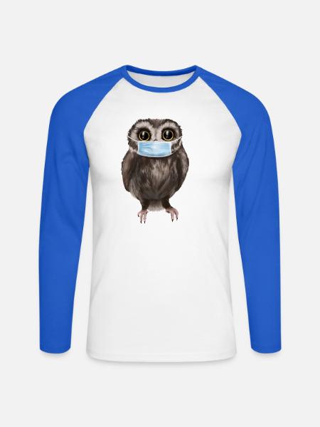 Eule mit Maske - Süße Eule mit Mundschutz - Unisex Baseballshirt langarm - Weiß/Royalblau