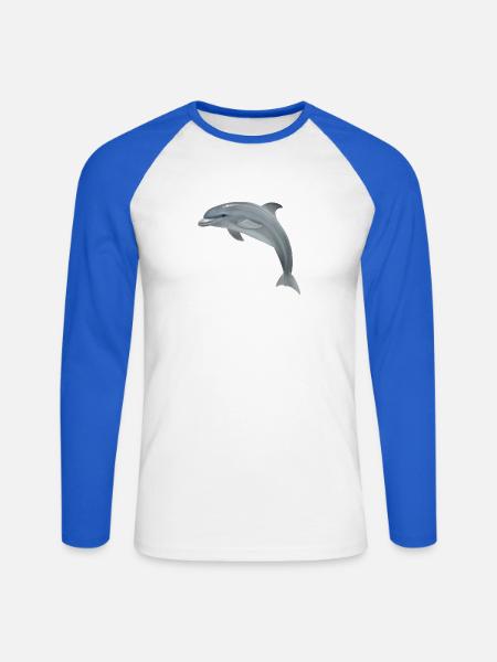 Springender Delfin - Realistisch gemalt - Unisex Baseballshirt langarm - Weiß/Royalblau