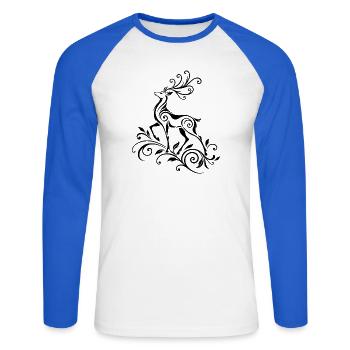 Hirsch mit Geweih - Waldtiere & Natur - Unisex Baseballshirt langarm - Weiß/Royalblau - Vorne - Nik (191cm)